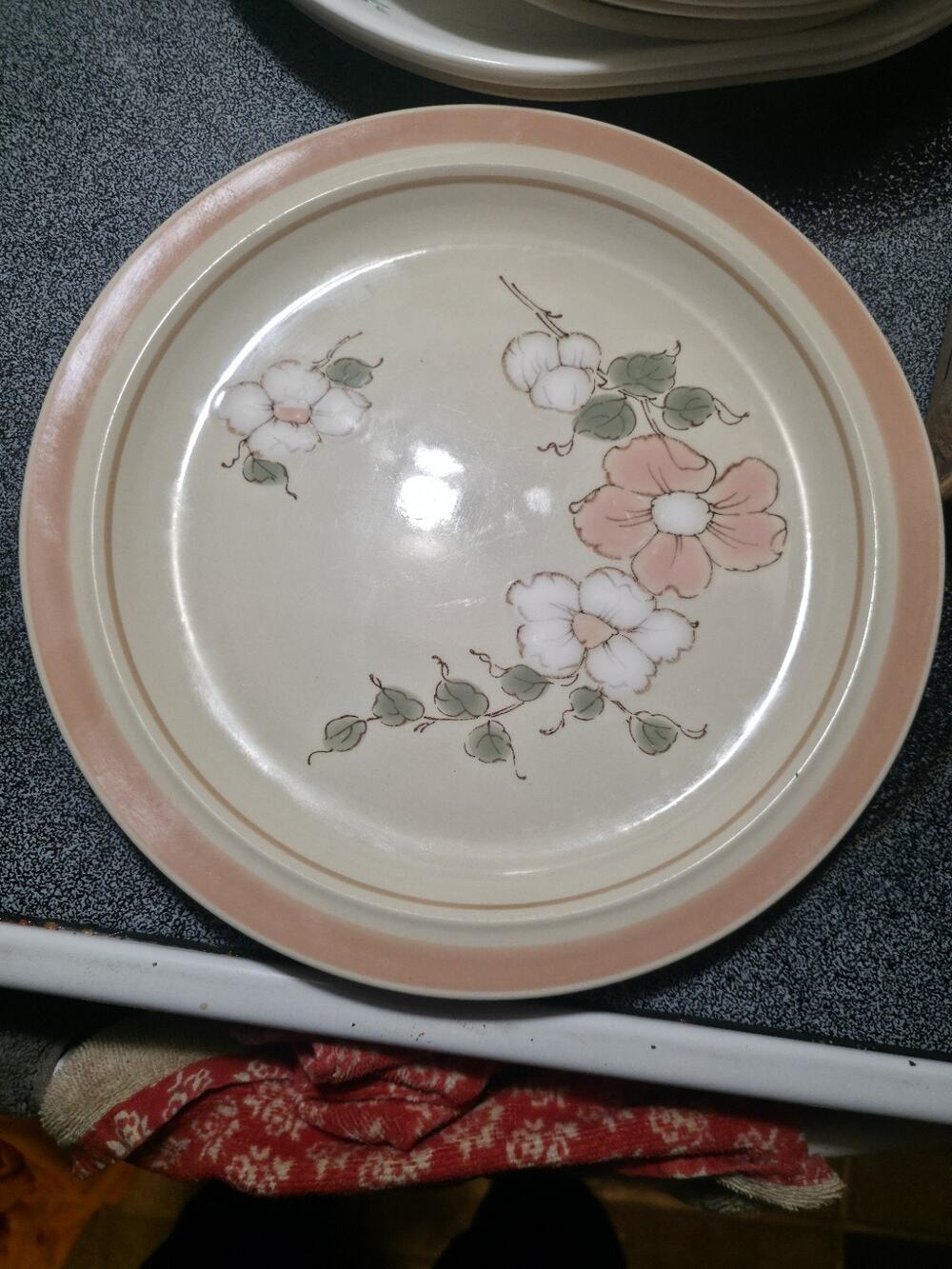 Vintage Baum Bros Pink Blossom Stoneware Dinner Plate 10.75" Hand Painted Floral